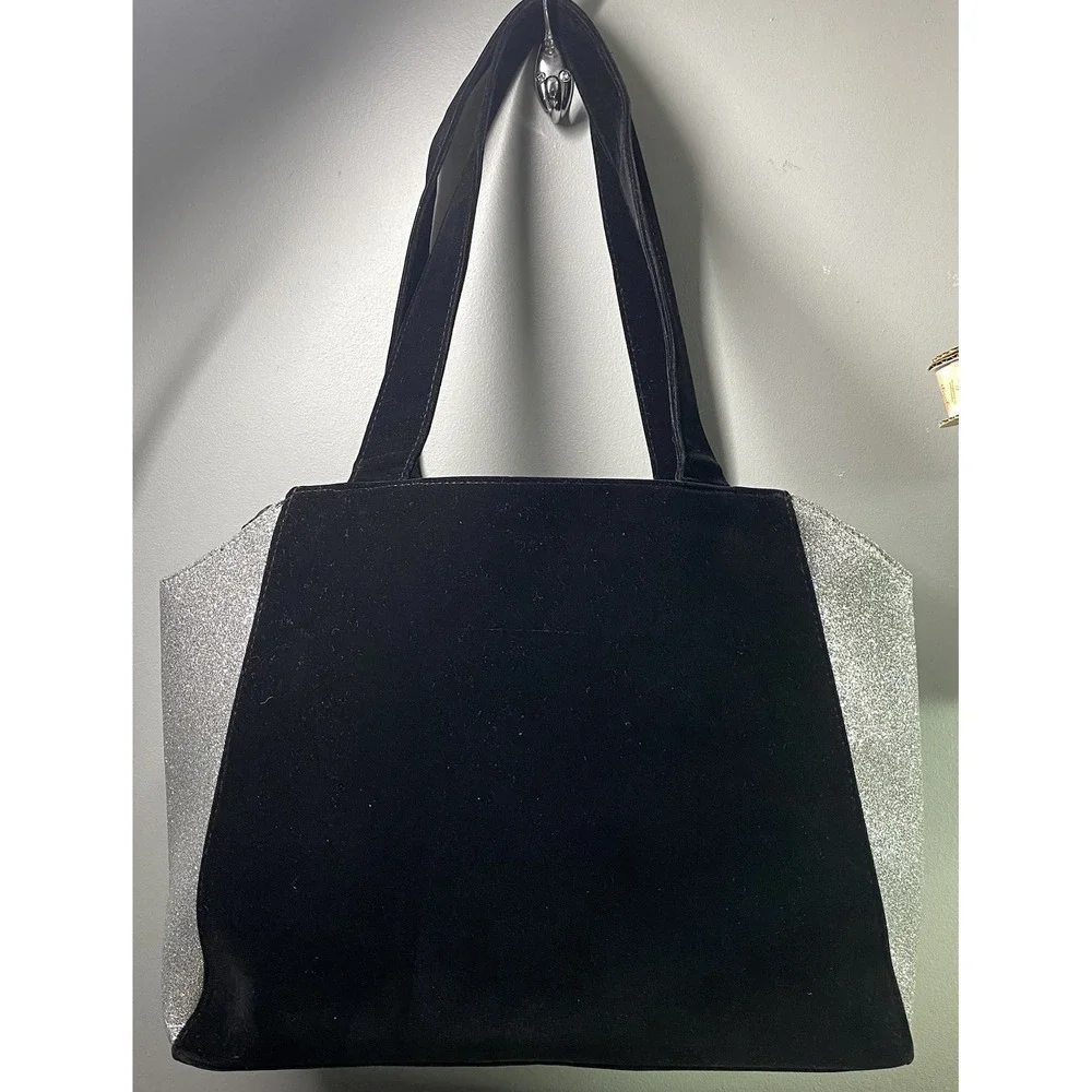 Jimmy Choo Parfums  Tote Bag Black‎ Velvet Silver Glitter Large NWOT 12x18x5